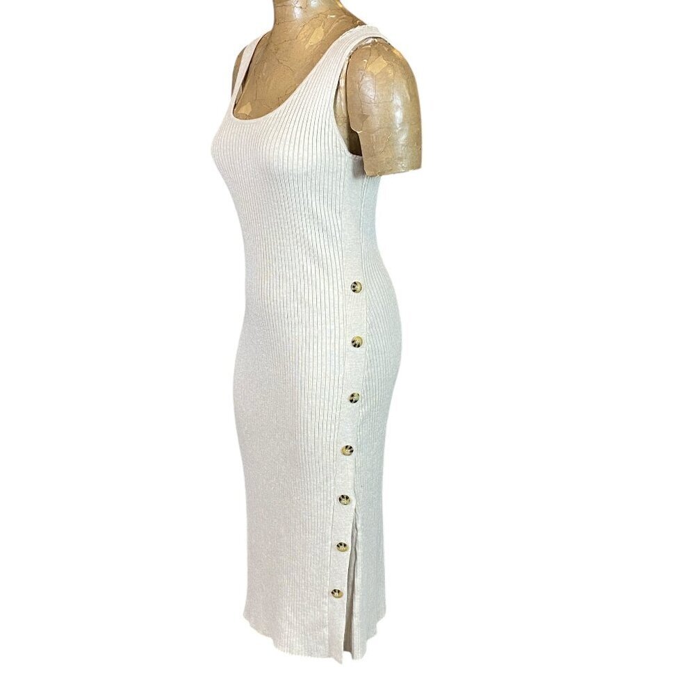 Hippie Rose Ribbed Knit Sleeveless Dress Slit Buttons Sz L Oatmeal Beige #281L‎